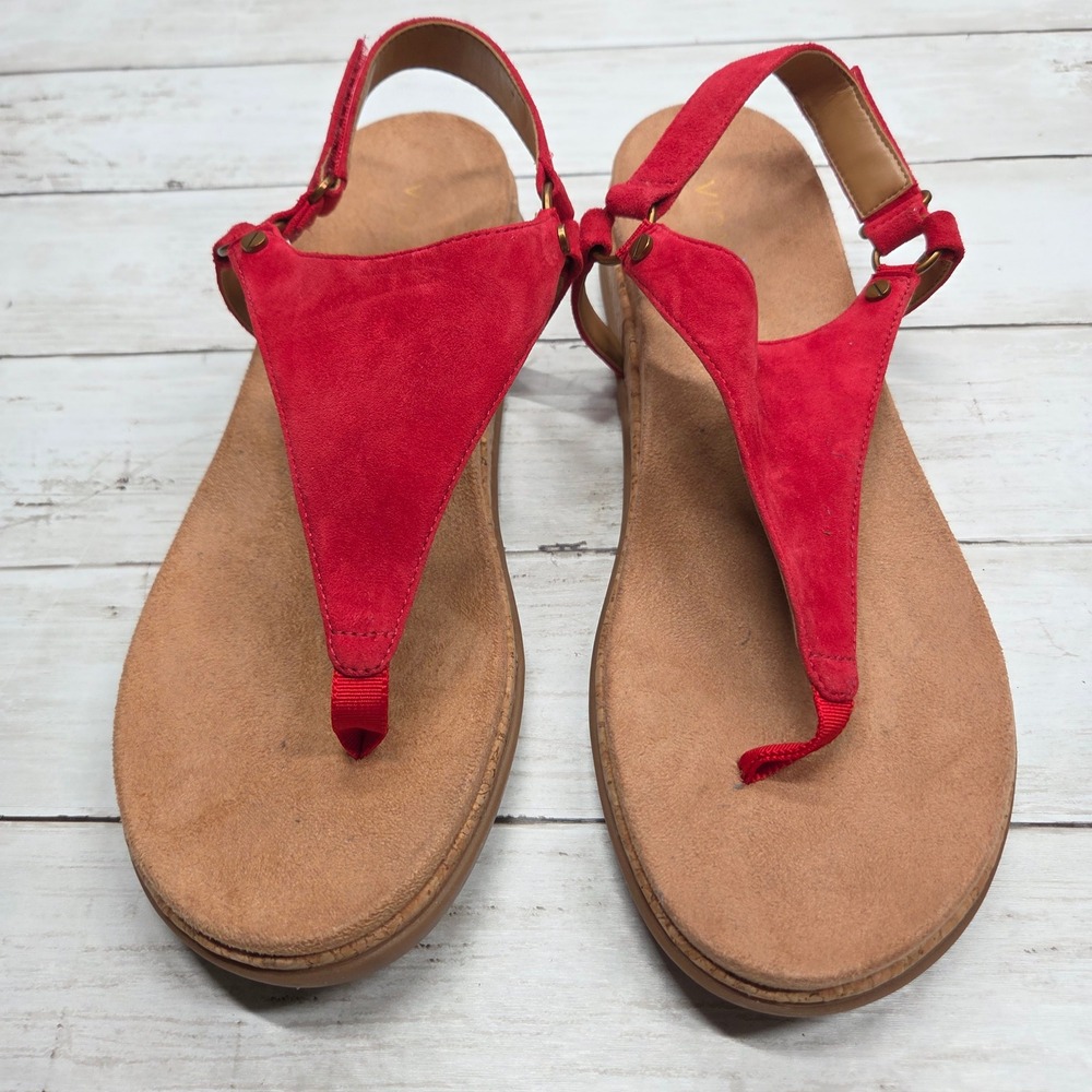 Vionic Kirra II Backstrap Thong Sandal Women 11 Red Suede Orthotic Cork Midsole
